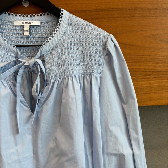NWOT DEREK LAM 10 CROSBY Austin Picot Trimmed Shirred Cotton-Poplin Blouse, Sz 6 - Picture 9 of 16